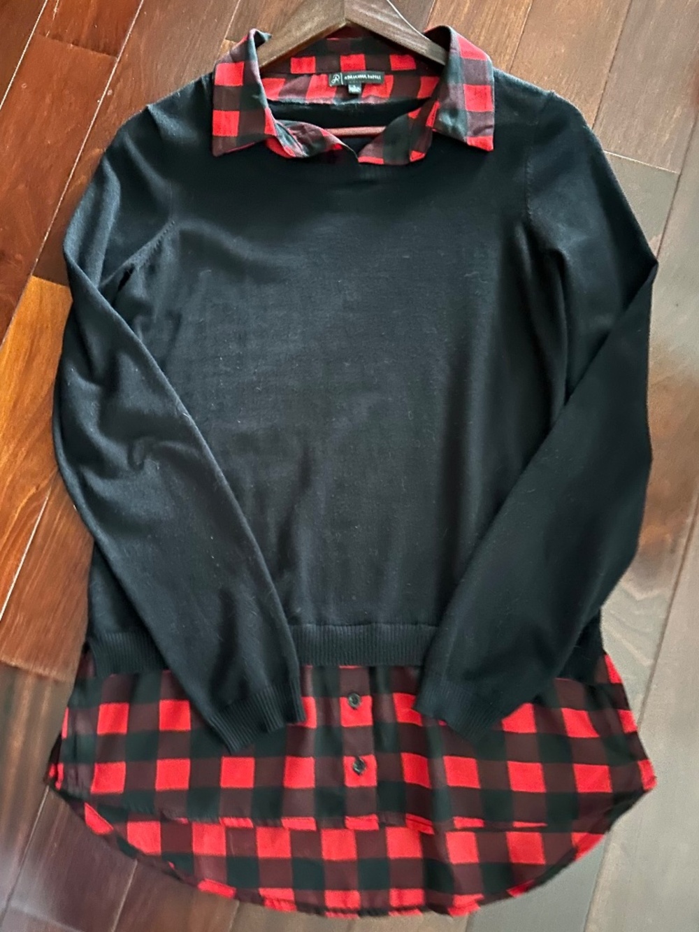 Adrianna Papell Diffusion Crewneck Tunic Red/Black Checkered Women's Size S EUC